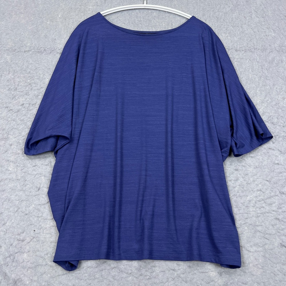 J. Jill Wearever Top Women's Large Blue Stretch Short Sleeve Dolman Neck Shirt